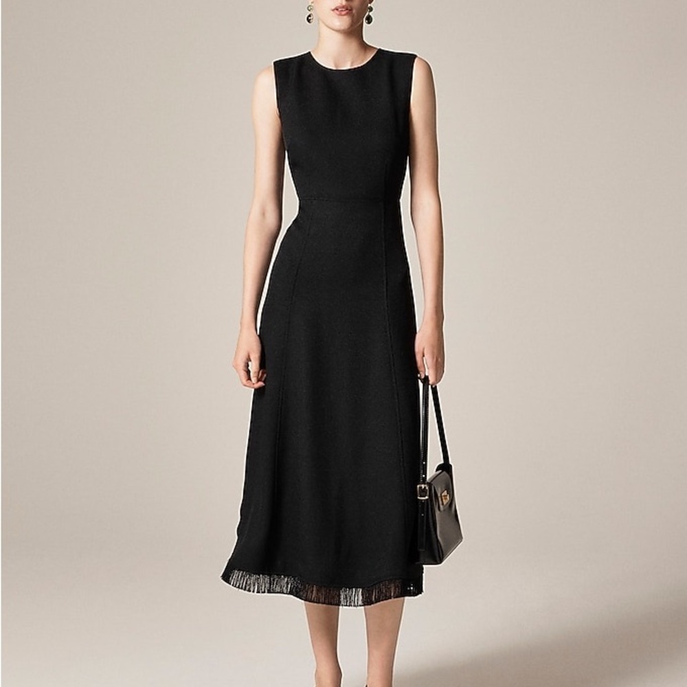 J. Crew Fringe-trim midi dress in bouclé size 8 NWT $328